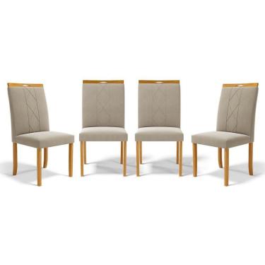 Imagem de Kit Com 4 Cadeiras Ana Madeira Maciça Estofadas Para Mesa De Jantar Veludo Bege 102