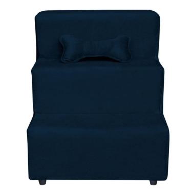 Imagem de Escadinha Pet 3 Degraus Cachorro E Gato Veludo Azul Marinho