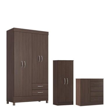Imagem de Guarda Roupa Solteiro Astro Com Multiuso Viena Com Cômoda Montevidéu Café Touch - Demóbile