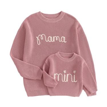 Imagem de Suéter de roupa familiar combinando Aiwpstoin Mommy and Me Pink
