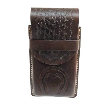 Imagem de Capa Para Celular De Couro Artesanal, Bainha com Design Texturizado, Disponível em Preto, Marrom, Havana e Natural Feito à Mão em Couro Legítimo (Marrom)