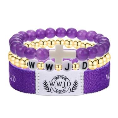 Imagem de BOMAIL 3 pulseiras WWJD para mulheres e homens – Conjunto de pulseiras com cruz de fé, o que Jesus faria, versículo bíblico, pulseiras religiosas, inspiradoras, joias cristãs, presentes, Adjustable