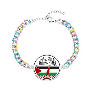 Imagem de Oneress Pulseira com bandeira da Palestina - Joias ativistas de aço inoxidável, ramo de oliveira, pomba da paz e pulseiras de declaração de justiça YA6021, Equality Symbol Jewelry, Aço inoxidável, Sem