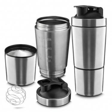 Imagem de Coqueteleira Térmica Inox 750ml com Copo Extra 200ml, Medidor e Mola Misturadora Ideal na preparação de drinks, Shake e Suplementos Fitness - Estilo na Academia,
