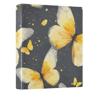 Imagem de Fichário de 3 anéis, borboleta, borboletas, amarelas, fichários de 3,8 cm, fichários de três anéis com prancheta, serve para papel de 21 x 28 cm, 3 bolsos internos de PVC transparentes para material