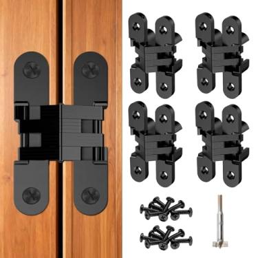 Imagem de Dobradiça de porta invisível, dobradiça oculta de 180 graus e dobradiças de armário para portas de armário e caixa faça você mesmo, móveis e mesa de liga de zinco (4 peças, 1,3 cm-6 cm de espessura da