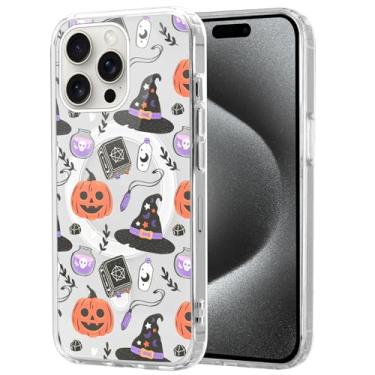 Imagem de Vulfwela Linda capa de telefone transparente de Halloween para iPhone 16 Pro Max de 6,9 polegadas, compatível com MagSafe, capa magnética com estampa de chapéus de abóbora estética fina TPU à prova de