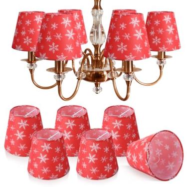 Imagem de Glooglitter Conjunto de 6 peças de abajures de Natal 13 cm L x 13 cm A com clipe de fundo duro para candelabro pequeno Droplight para decoração de lâmpada de parede de Natal (floco de neve)
