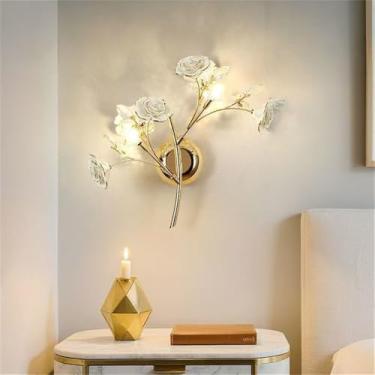 Imagem de Luminária de parede contemporânea em cerâmica com flor de rosa, LED, estilo campestre francês, criativa, para sala de estar, restaurante, quarto, menina, casa de campo, corredor, cabeceira (