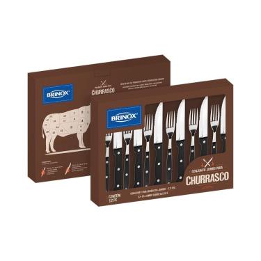 Imagem de Conjunto de Talheres para Churrasco Brinox Jumbo 12 Peças Aço Inox Cabo ABS Preto