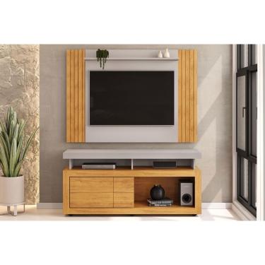 Imagem de Rack Bancada c/ Painel p/ TV até 50 Pol Trend/Verano Ripado Porta e Nichos 136x174cm Cedro/Bali - DJ Móveis