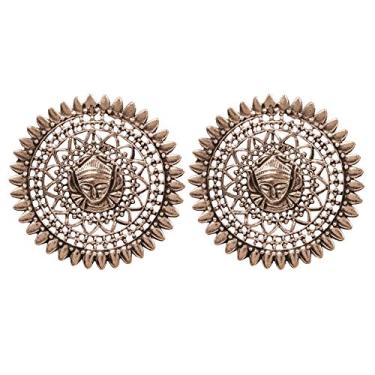 Imagem de Touchstone Brincos de designer "Indian Oxidized Jewelry" feitos à mão em grão de gravura elegante, som doce, tribal, boho, em tom oxidado para mulheres.