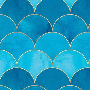 Imagem de Papel de Parede Adesivo Escama Peixe Tons de Azul Dourado Moderno Quar