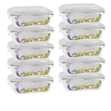 Imagem de Conjunto Com 10 Potes Vidro 1040ml Hermético Marmita 4 Trava - Pra cas