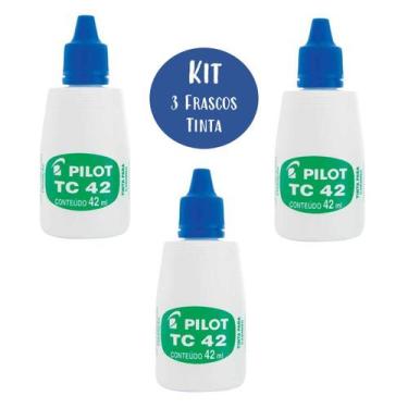 Imagem de Tinta para Almofada Carimbo 42ml Azul Kit 3 Frascos TC42 Pilot Ideal p