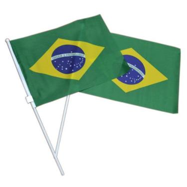 Imagem de Bandeira Brasil com Haste Para Mão 30 x20 cm - Kit 2 peças - Braslu