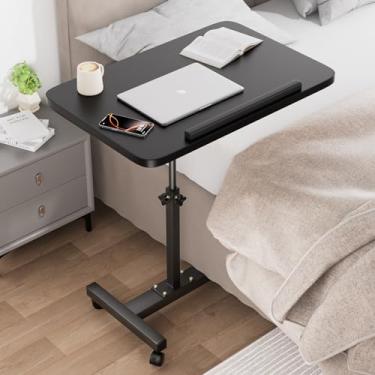 Imagem de OIKASSU Mesa de canto ajustável, mesa de cabeceira com rodas, suporte portátil para computador, mesa de computador, mesa de hospital para sofá, cama, suporte para laptop, preto