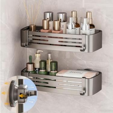 Imagem de Suporte de chuveiro com ventosa de 2 peças, prateleiras de chuveiro de sucção extra forte com ganchos, sem perfuração, organizadores e armazenamento de banheiro à prova de ferrugem e à prova de