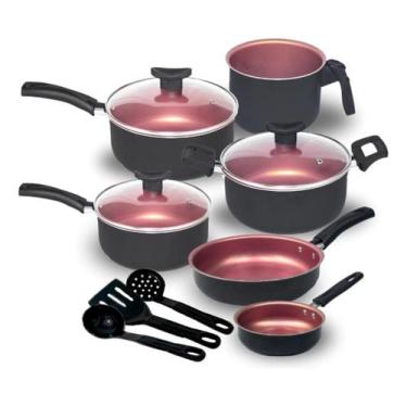 Imagem de Jogo de Panelas 9 Pçs Teflon Tampas Vidro Antiaderente Varias Cores - 