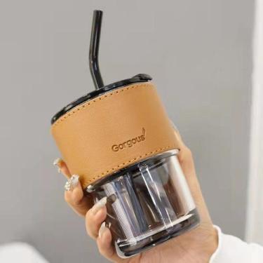 Imagem de Copo de Vidro 400ml com Tampa e Canudo Ideal para Café, Água e Bebidas