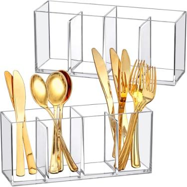 Imagem de Amazing Abby Felicia – Organizador de talheres de plástico, suporte de utensílios de 4 compartimentos (pacote com 2), suporte de prato de papel, armazenamento de talheres e talheres para bancada