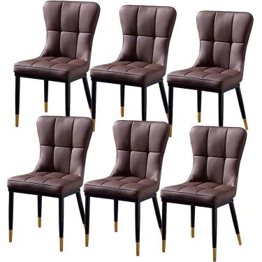 Imagem de Cadeira De Jantar Cozinha Sala De Jantar Móveis Conjunto De Jantar De 6 Moderna Cozinha Sala De Estar Lateral Com Assento Almofadado Pu Encosto E Pernas De Metal, Brown