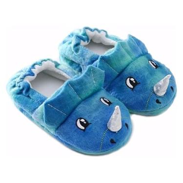 Imagem de Pantufas infantis para meninos e meninas, fofas, quentes, para casa, animais caprichosos, laváveis, Azul, 21-22