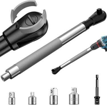 Imagem de SEEPBER Chave de extensão offset para furadeiras elétricas, extensão de catraca inclui adaptadores de acionamento quadrado de 1/5.1 cm, 3/20.3 cm 1/10.2 cm, extensor de catraca de impacto para espaços
