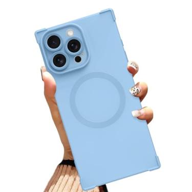 Imagem de AIGOMARA Capa magnética para iPhone 16 Pro Max de 6,9 polegadas [compatível com MagSafe] Capa protetora à prova de choque de TPU macio azul sólido com cantos reforçados à prova de choque para mulheres