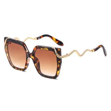 Imagem de Óculos de proteção femininos, estilo polígono oversized, com lentes degradê, armação de metal e des