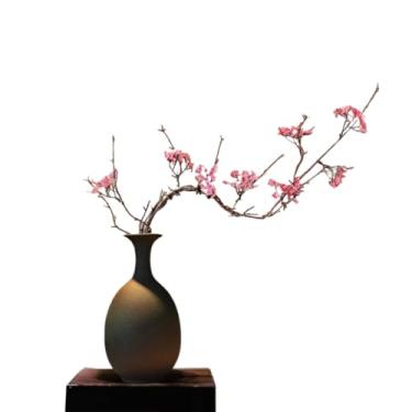 Imagem de Flores artificiais Flor de cerejeira rosa com vaso cerâmica sala chá entrada simulação flor mesa decoração arranjo flores