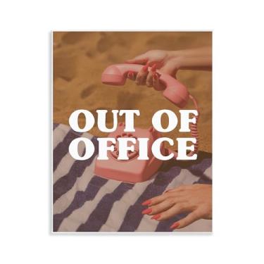 Imagem de Stupell Industries Arte de placa de parede de telefone rosa fora do escritório, design por Lil' Rue, 14 x 11