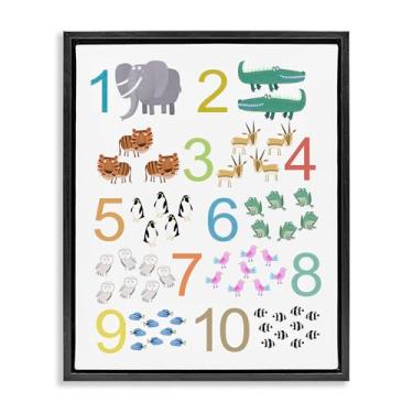 Imagem de Stupell Industries Arte de parede em tela flutuante emoldurada dourada Kid's Counting Animals por Carla Daly, 53 x 43 cm