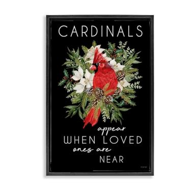 Imagem de Stupell Industries Cardinals Appear Seasonal Sentiment Brown Framed Floater Canvas Wall Art, design por Cindy Jacobs, 25 x 17