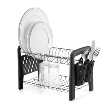 Imagem de Escorredor Louca Pratos Copos Talheres Secador Porta Talheres Não Enferruja Preto