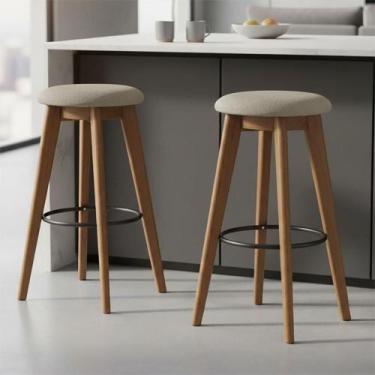 Imagem de Kit 2 Banquetas Giratórias Estofadas Linho Veludo Para Bancada Cozinha