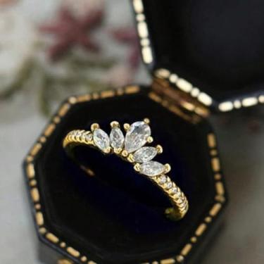 Imagem de 1 peça de anel luxuoso banhado a prata branca com cinco coroas de zircônio para mulheres uso diário namoro melhor presente de aniversário joias finas presentes, Gold-9, Prata, Zircônia cúbica