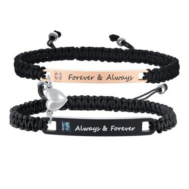 Imagem de GZUQRSK Conjunto de pulseiras personalizadas para casais com atração mútua, presente personalizado para ele e ela, pulseiras de casal trançadas feitas à mão, 1, Aço inoxidável, Sem Pedra Preciosa