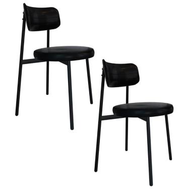 Imagem de Cadeira De Jantar Estofada Kit 2 Nyka M25 Sintético Preto - Mpozenato