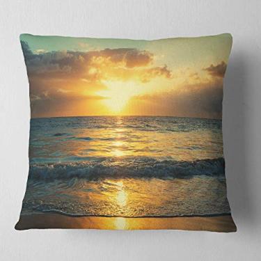 Imagem de Designart Exóticas Água e Céu Pôr do Sol Panorama Moderna Sala de Estar, Sofá, Almofada de Alta Qualidade + Capa de Almofada Impressa em ambos os lados 66 cm x 66 cm