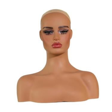 Imagem de harayaa Cabeça de manequim feminina realista com maquiagem, profissional, multifuncional, suporte para peruca com ombro para exibição de joias e colares