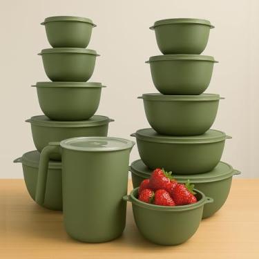 Imagem de Kit Conjunto 10 Potes Bowl + Jarra Cozinha Saladeira Pote Marmitas Plástico (Verde oliva)