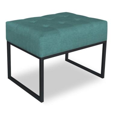 Imagem de Puff Lisa Suede Base Metálica Industrial Preto - Pallazio Cor Azul Turquesa