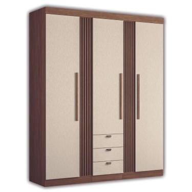 Imagem de Guarda Roupa Solteiro 3 Portas Ripado Lens Jatobá Areia