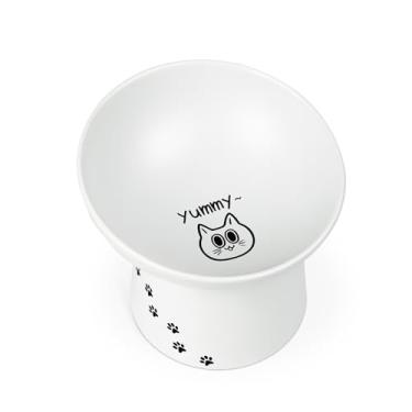 Imagem de Tigelas elevadas para gatos, tigela elevada de cerâmica de 200 ml, evita a fadiga do pescoço e do bigode, pode ser lavada na lava-louças e no micro-ondas, pratos para gatos