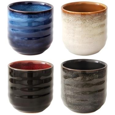 Imagem de Conjunto de 4 xícaras de chá de cerâmica japonesas, utensílios de cerâmica de 200 ml, xícaras de café esmaltadas feitas à mão para chá, matcha, água, café