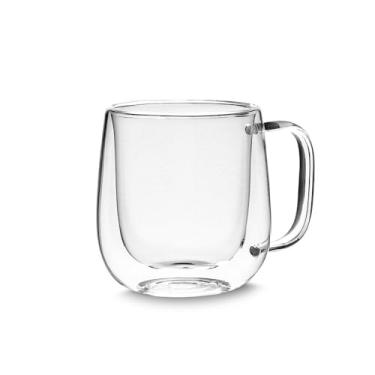 Imagem de Caneca de Vidro Borossilicato com Parede Dupla, 250ml, Transparente, Isolamento Térmico, Resistente a Choque Térmico, 10 x 9,5 x 9,5cm