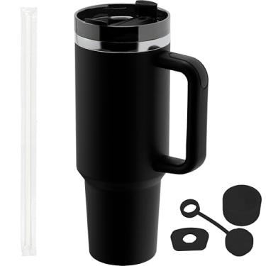 Imagem de Copo de 1,134 g com alça e tampa de canudo Capa de silicone à prova de vazamento Tampa de palha Caneca de café de viagem Garrafa de água de aço inoxidável Copo isolado para bebidas quentes e frias