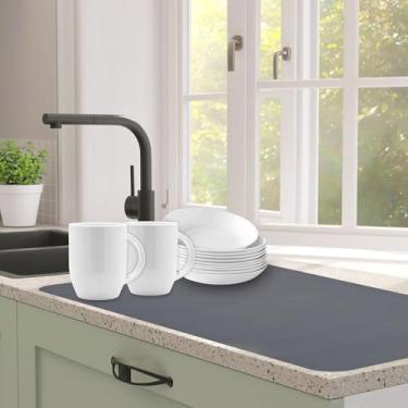Imagem de Tapete de secagem de pratos (29,7 cm x 50 cm) – suporte de borracha absorvente e antiderrapante para cafeteiras e máquinas de café expresso | Tapete de balcão de cozinha que esconde manchas Principais