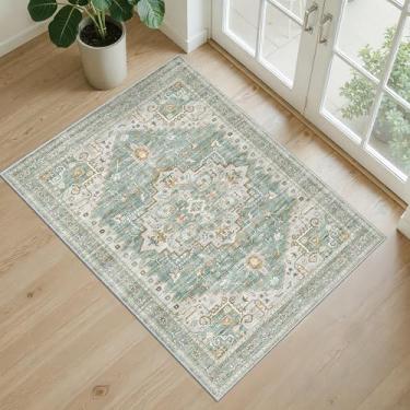 Imagem de Tapetes florais para entrada, tapetes de cozinha laváveis 5,6 x 7,5 cm, antiderrapante, antiderrapante, resistente a manchas, pequeno tapete para banheiro, quarto (2 x 3, verde)